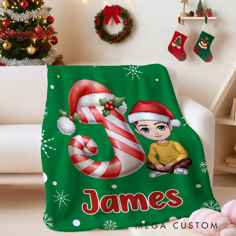 Personalized Christmas Initial Cartoon Character Soft Throw Blanket with Name Home Decor Christmas Gift for Family Friends