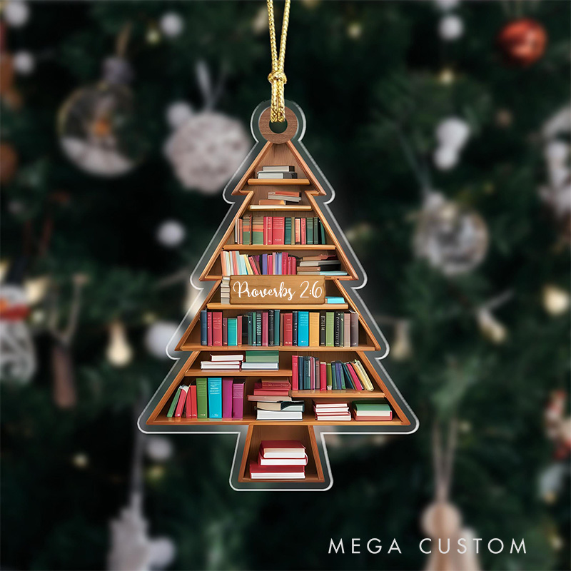 Personalized Book Tree Bible Verse Acrylic Christmas Ornament Holiday Tree Decor Book Club Gift Religious Christmas Gift Book Lover Gift for Bookworms