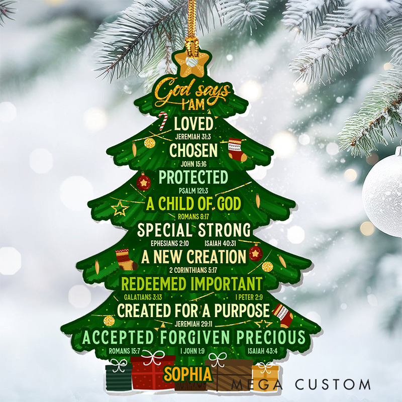 Personalized God Says I am Christmas Tree Acrylic Ornament with Name Holiday Tree Decor Christmas Gift for Christian