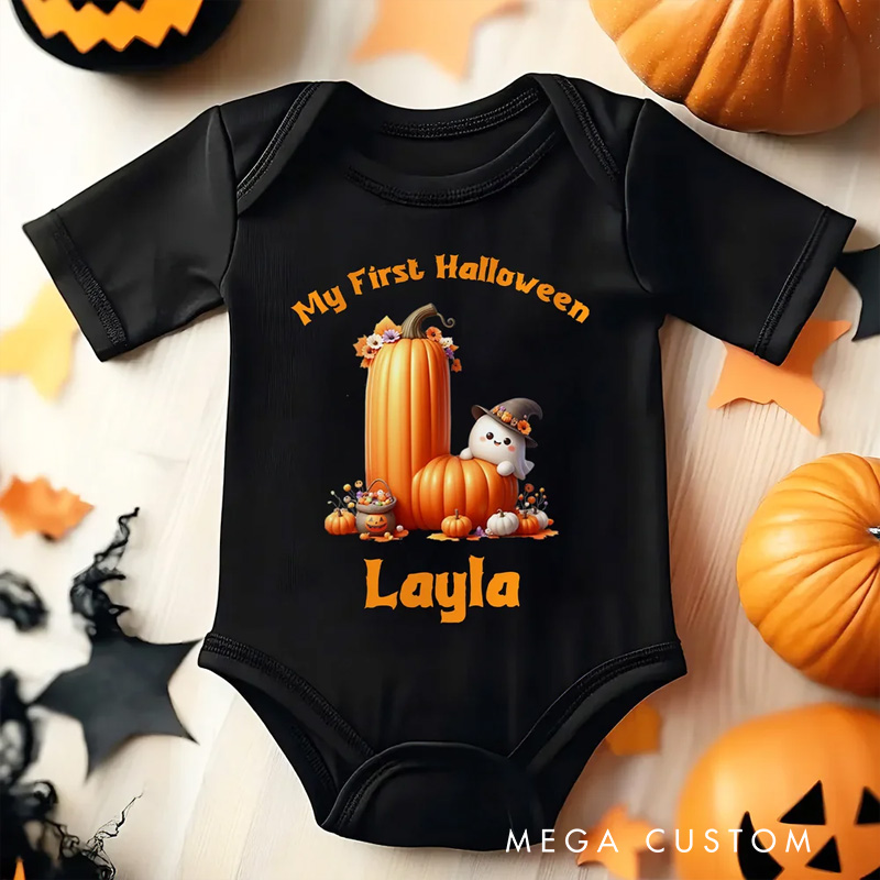 Personalized Cute Pumpkin Initial My First Halloween 100% Cotton Baby Bodysuit with Name Halloween Costume Party Gift for Baby Kid