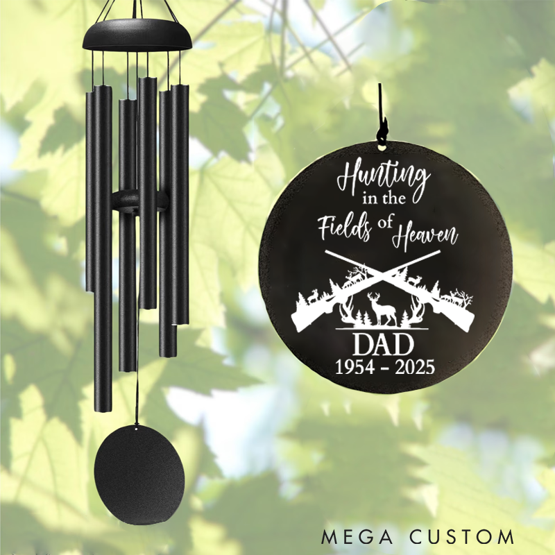 Personalized Hunter Sympathy Gift Dad Hunting the Fields Heaven Fathers Day Remembrance Hunter Outdoorsman Wind Chime Deer Tribute Outdoors
