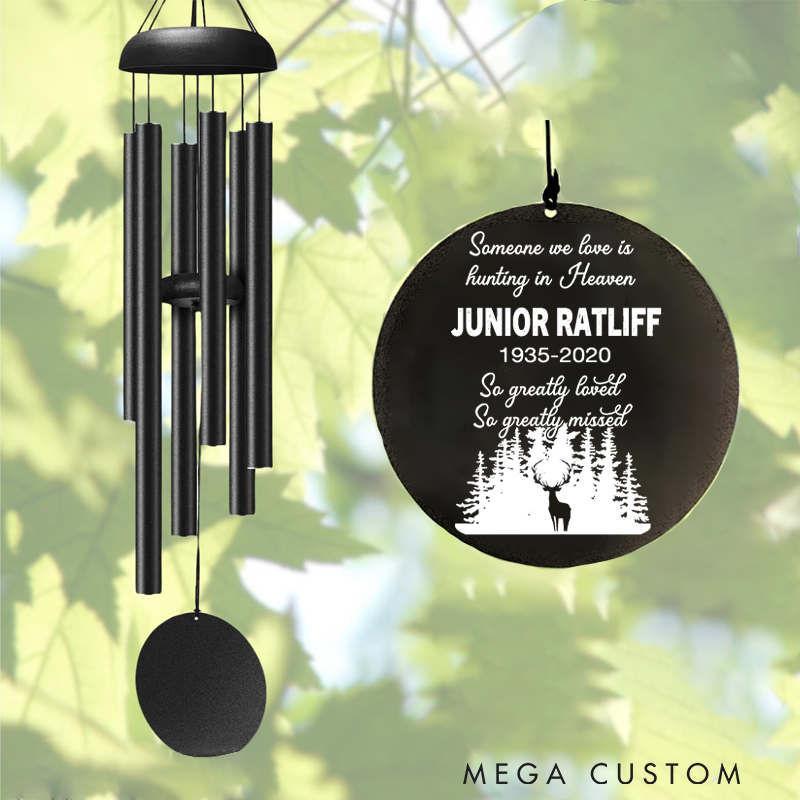 Personalized Someone We Love Is Hunting in Heaven Black Wind Chime Dad Memorial Gift Loss of Dad Sympathy Gift Fathers Day Outdoor Decor