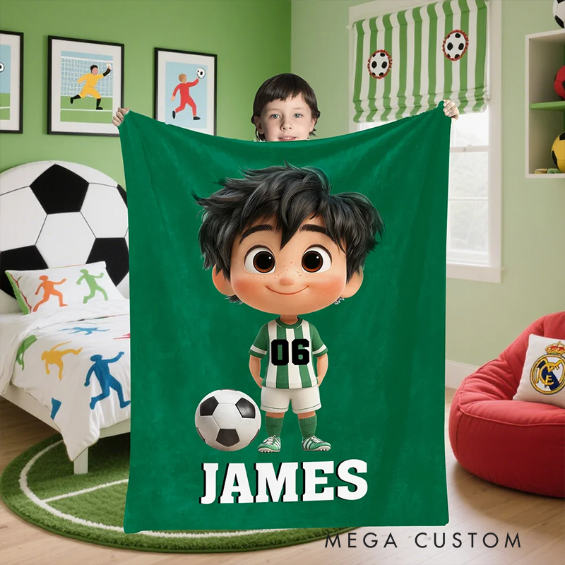 Personalized Soccer Blanket with Custom Name, Number, and Color