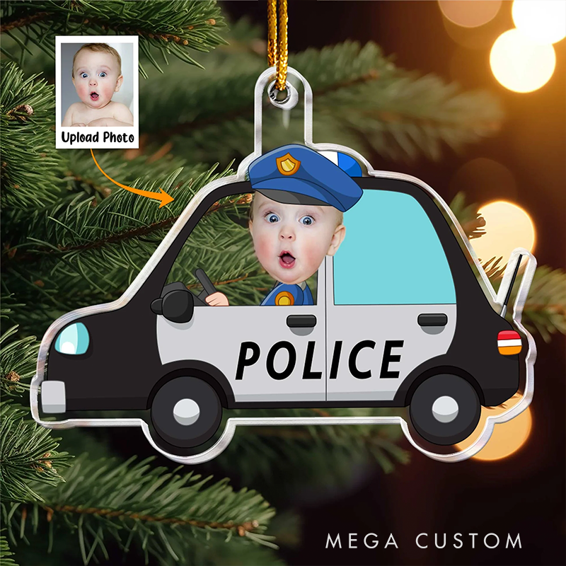 Personalized Police Car Ornament Custom Face Gift for Law Enforcement Children