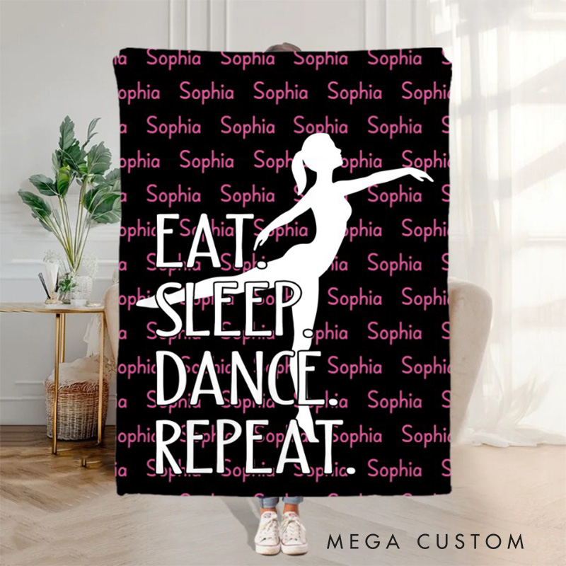 Personalized Eat Sleep Dance Repeat Dancer Silhouette Blanket Flannel Blanket Ballet Lover Blanket with Name for Dance Lovers Dancer