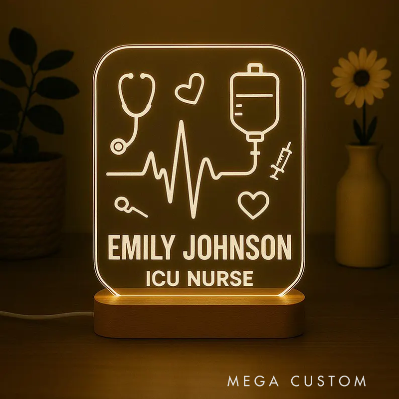Custom ICU Nurse LED Night Light Personalized Nurse Practitioner LED Night Light 