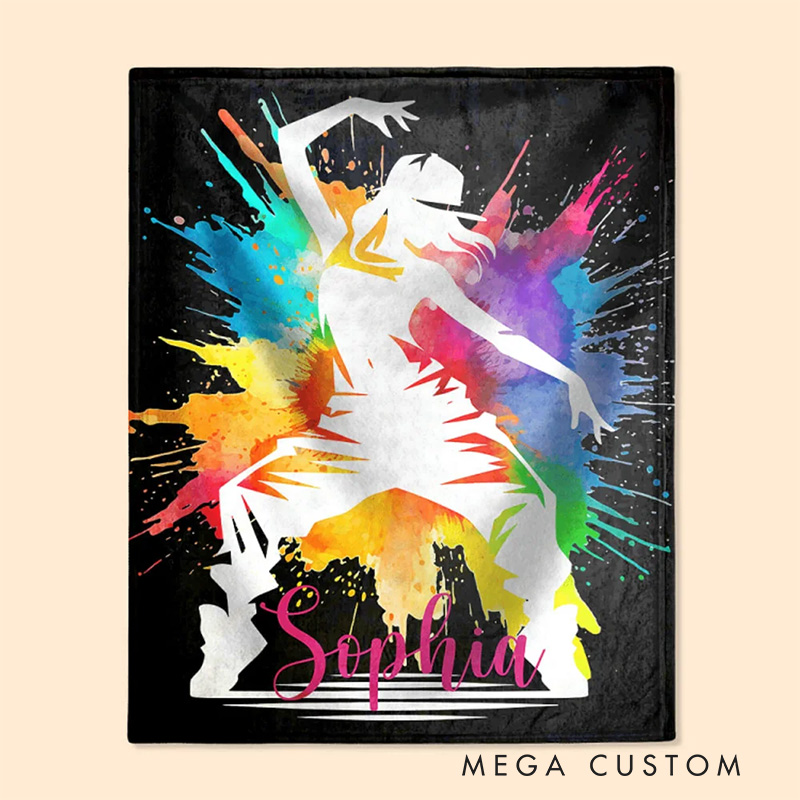 Personalized Colorful Splash Ink Hip Hop Boy Girl Blanket Flannel Blanket Dance Lover Blanket with Name