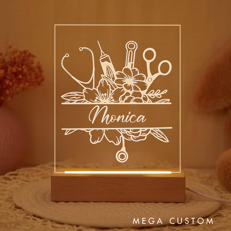 Personalized Floral Medical Tools LED Night Light Personalized Name Title Medical Light