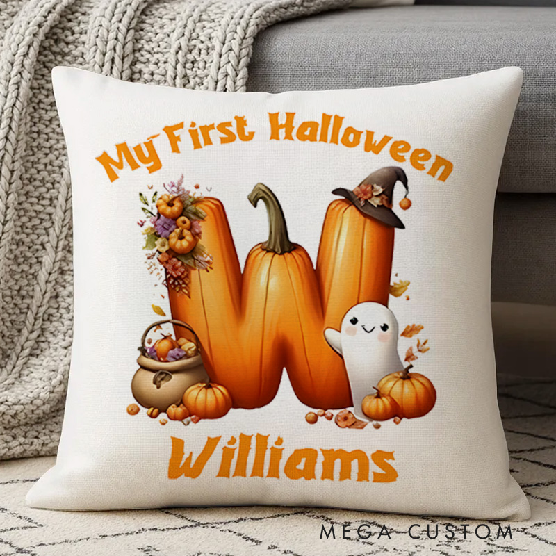 Personalized My First Halloween Pillow with Pumpkin and Ghost Design Featuring Name for a Special Keepsake