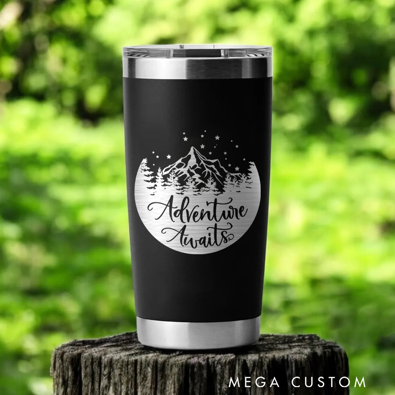 Personalized Adventure Awaits Tumbler Engraved Hikers Adventure Tumbler Camping Hiking Outdoor Gift