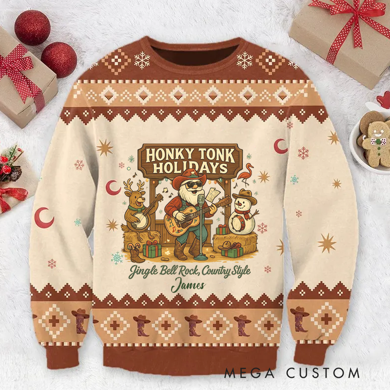 Personalized Ugly Sweater Gingle Bell Rock Country Style Music Christmas Sweater Song Fan Family Sweater