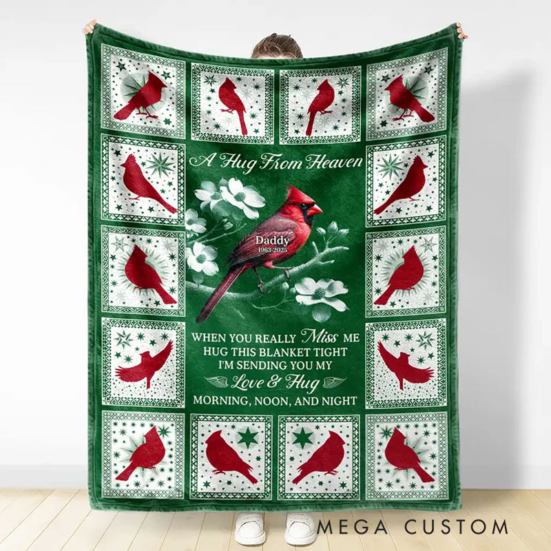 Personalized Memorial Blanket Cardinal Bird A Hug From Heaven Custom Flannel Blanket Sympathy Gift for Loss of Loved One