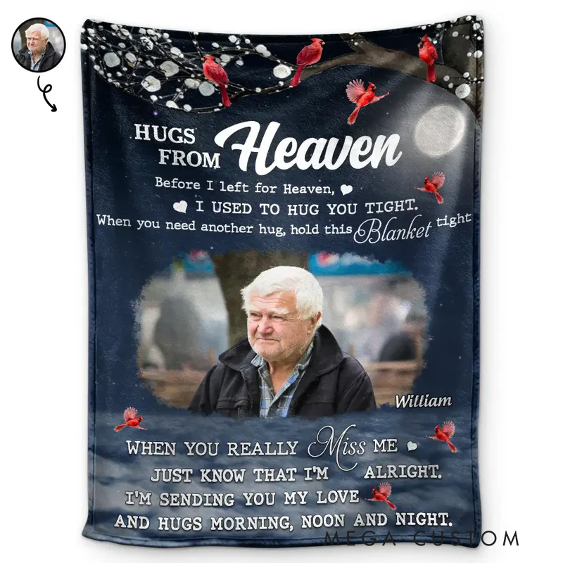 Personalized Photo Memorial Blanket Hugs From Heaven Memorial  Flannel Blanket Sympathy Gift for Loss of Loved One