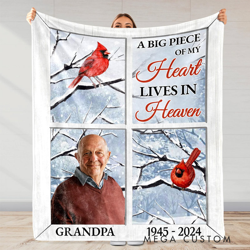 Personalized Photo Memorial Blanket A Big Piece Of My Heart Memorial Flannel Blanket Sympathy Gift for Loss of Loved One