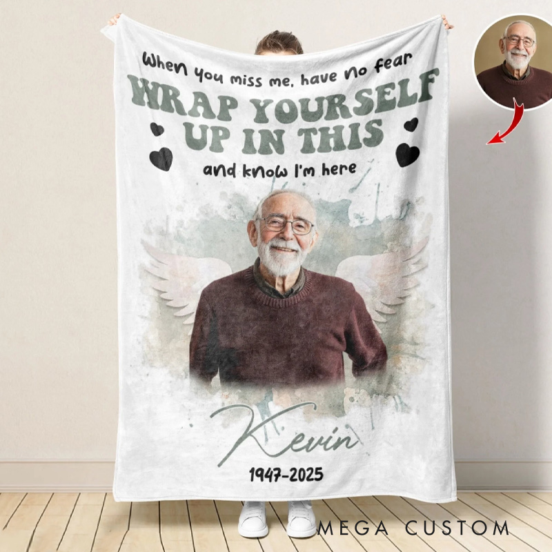 Personalized Photo Memorial Blanket Wrap Yourself Up In This And Know I'm Here Memorial Flannel Blanket Sympathy Gift for Loss of Loved One