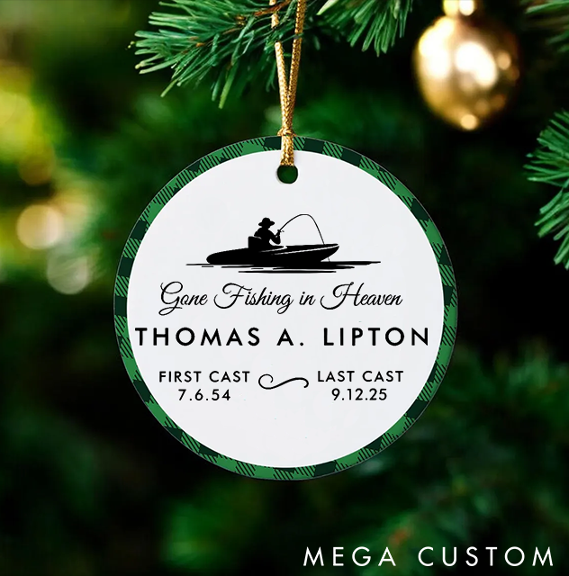 Personalized Memorial Ornament Gone Fishing in Heaven Ornament Memorial Gift for Fisherman Christmas Sympathy Gift for Fishing Lover