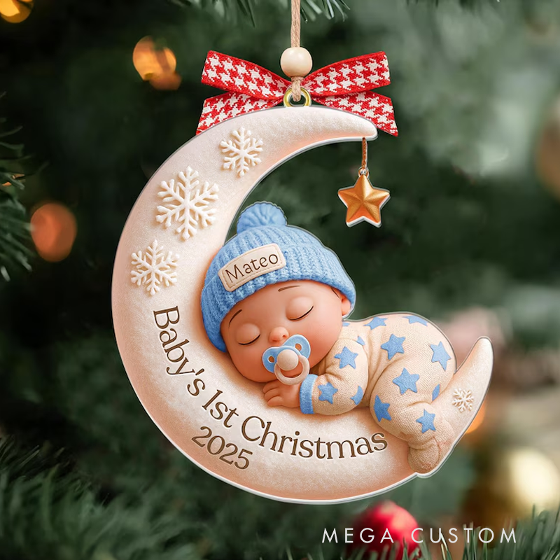 Personalized Baby’s First Christmas Ornament Custom 3D Moon Acrylic Keepsake Unique Holiday Decoration