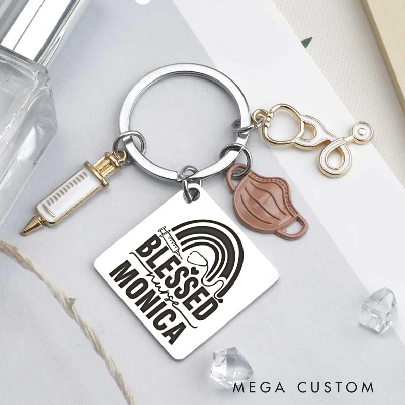 Personalized Blessed Nurse Keychain Custom Stainless Steel Keychain Graduation Thank You Gifts