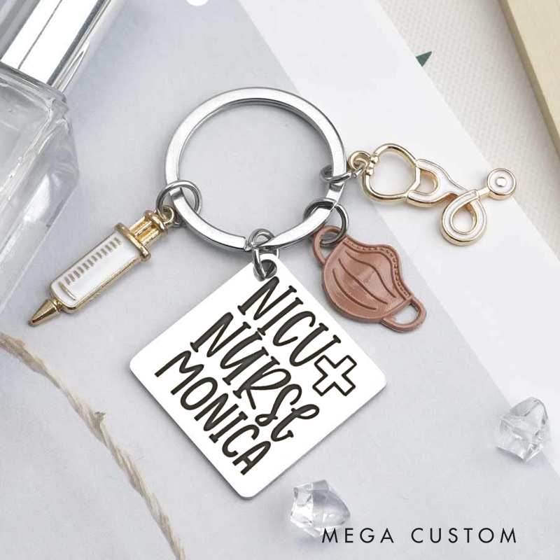 Personalized NICU Nurse Keychain Custom Stainless Steel Keychain Graduation Thank You Gifts
