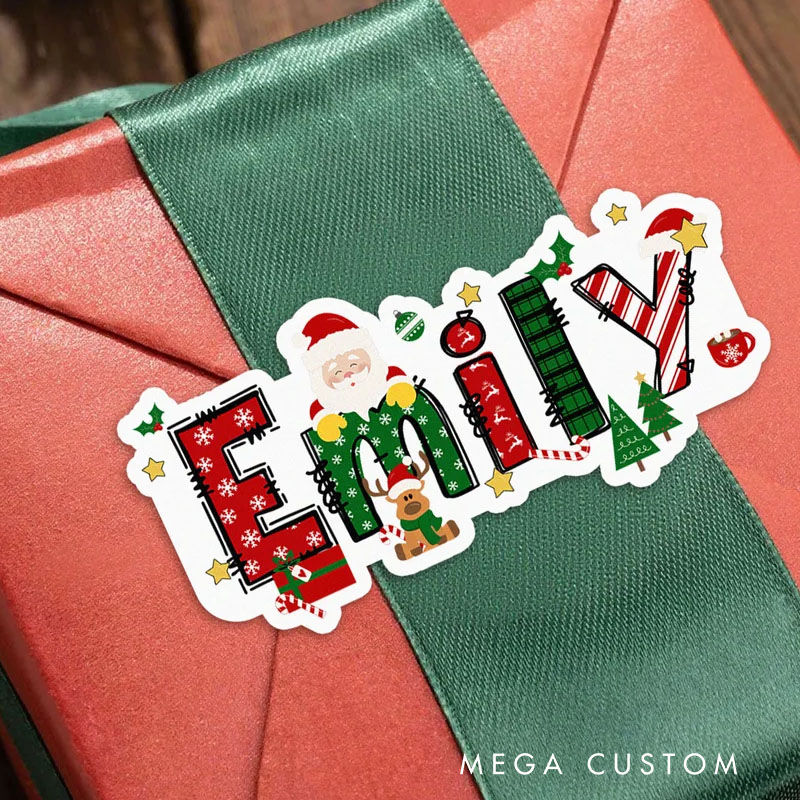 Personalized Santa Claus Elk Design Waterproof Stickers Labels with Name for Gift Decor Christmas Party Favors for Family Friends