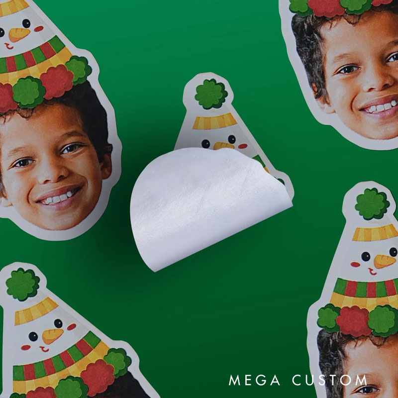 Personalized Santa Hat Face Photo Set of 12 Waterproof Stickers Gift Decor Christmas Party Favor for Family Friends