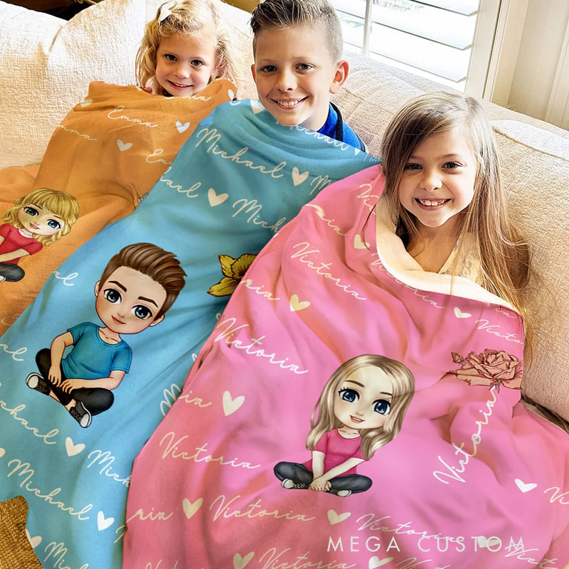 Personalized Blankets with Names Cartoon Character Heart Birth Flower Fleece Blanket for Kids