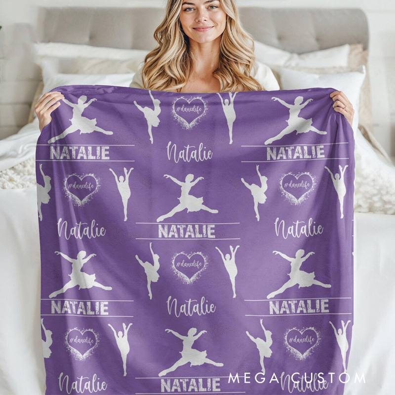 Personalized Girls Dance Flannel Blanket Ballet Lover Blanket with Name for Dance Lovers Dancer
