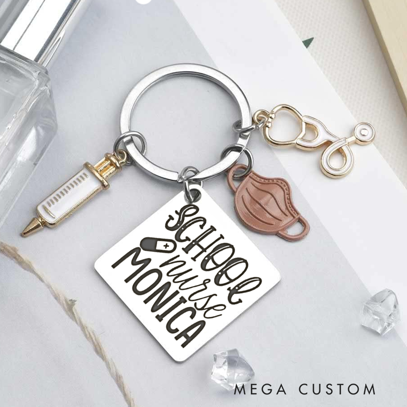 Personalized School Nurse Keychain Custom Stainless Steel Keychain Graduation Thank You Gifts