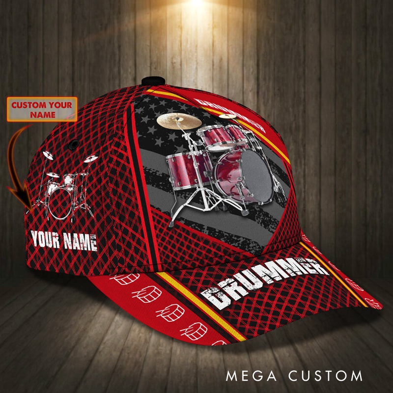 Personalized Drum 3D All Over Printed Baseball Cap for Music Lover and Drummer Lovers Custom Gift Hat With Unique Design Lover Drum