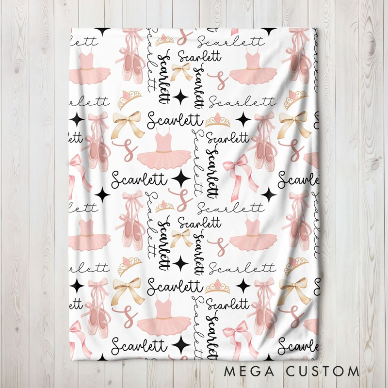 Personalized Ballet-Themed Blanket Ballerina Shoes and Tutus Design Blanket Flannel Blanket Ballet Lover Blanket with Name for Dance Lovers Dancer