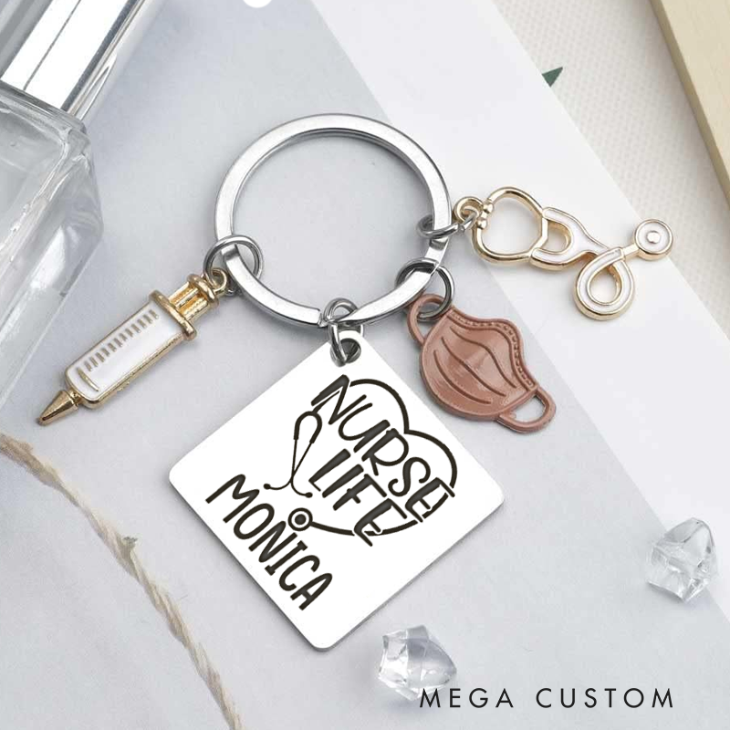 Personalized Nurse Life Keychain Custom Stainless Steel Keychain Graduation Thank You Gifts
