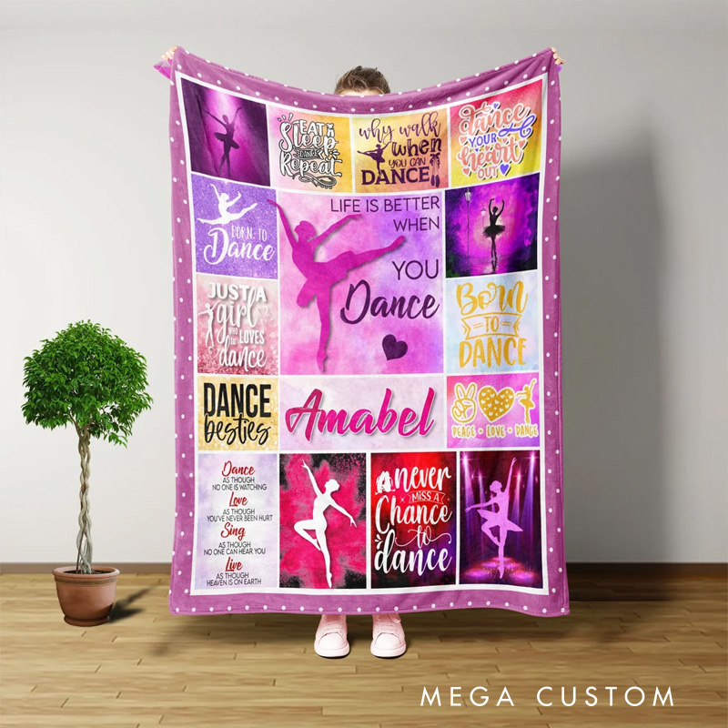 Personalized Dance Inspirational Quotes Blanket Flannel Blanket Ballet Lover Blanket with Name for Dance Lovers Dancer