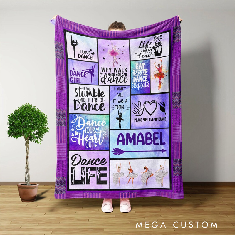 Personalized Dance Quilt Motivational Phrases Blanket Flannel Blanket Ballet Lover Blanket with Name for Dance Lovers Dancer