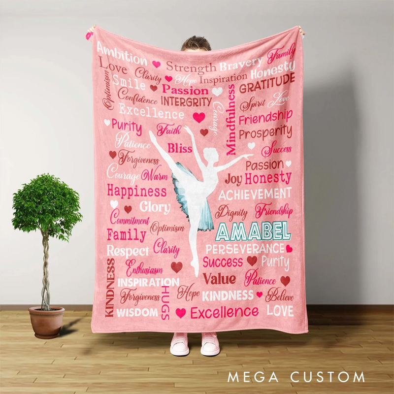 Personalized Inspirational Words Dance Blanket Flannel Blanket Ballet Lover Blanket with Name for Dance Lovers Dancer