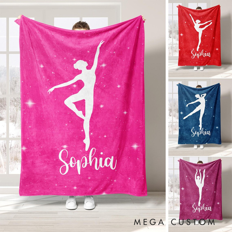 Personalized Starry Ballerina Blanket Flannel Blanket Ballet Lover Blanket with Name for Dance Lovers Dancer