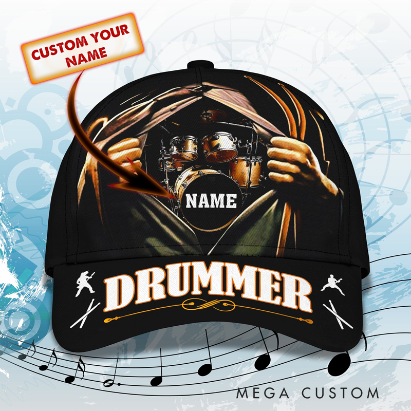 Personalized Drum 3D All Over Printed Baseball Cap for Music Lover and Drummer Lovers Custom Gift Hat With Unique Design Lover Drum