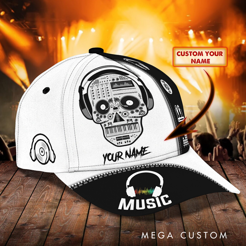 Personalized 3D Printed Skull DJ Adjustable Snapback Closure Hat Electronic Musical Instrument Cap