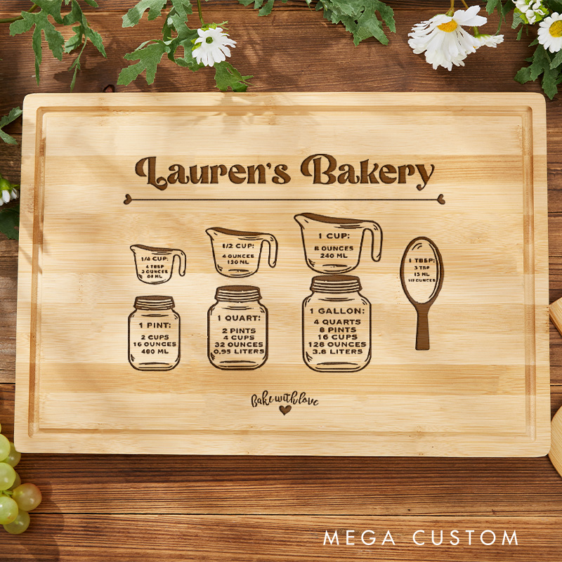 Personalized Kitchen Conversions Cutting Board Wooden Bamboo Board with Name Engraved Bread Serving Board for Baking Lover Gift