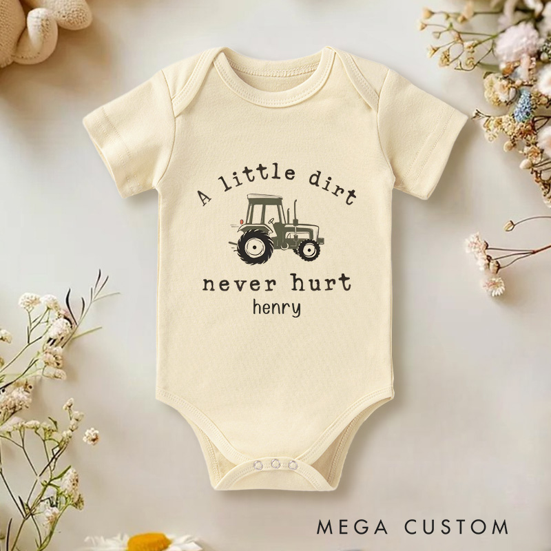 Personalized A Little Dirt Never Hurt Baby Onesie Tractor Baby Boy Gift Nursery Gift