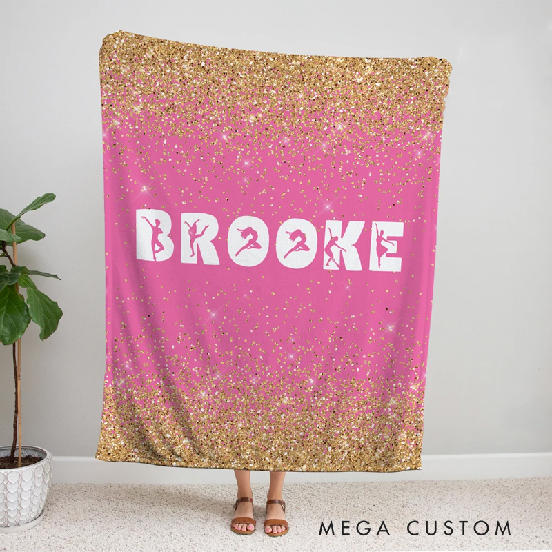 Personalized Glittery Stylish Dance Blanket Flannel Blanket Ballet Lover Blanket with Name for Dance Lovers Dancer