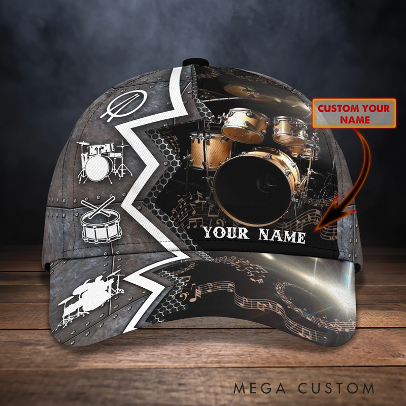 Personalized Drum 3D All Over Printed Baseball Cap for Music Lover and Drummer Lovers Custom Gift Hat With Unique Design Lover Drum