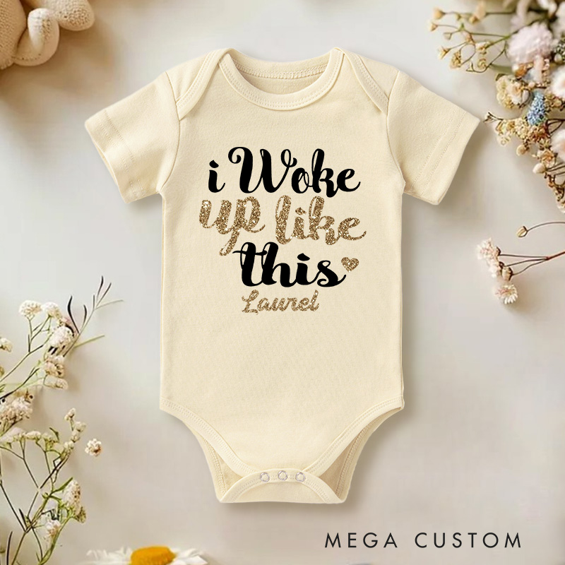 Personalized I Woke up like This Black and Gold Glitter Baby Onesie Baby Shower Gift