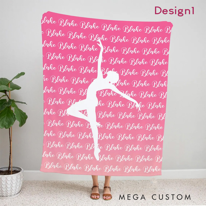 Personalized Repeated Name Pattern Dance Blanket Flannel Blanket Ballet Lover Blanket with Name for Dance Lovers Dancer
