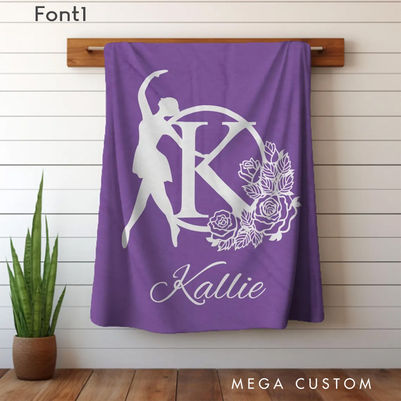 Personalized Floral Ballerina Blanket Flannel Blanket Ballet Lover Blanket with Name for Dance Lovers Dancer