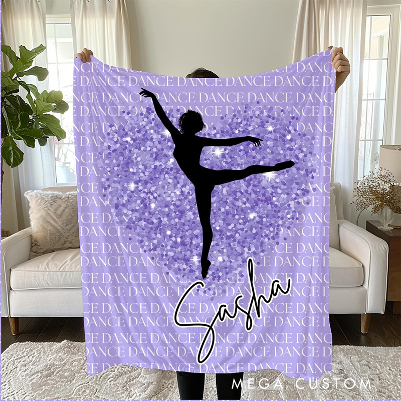 Personalized Ballet Enthusiasts Gliiter Style Blanket Flannel Blanket Ballet Lover Blanket with Name for Dance Lovers Dancer