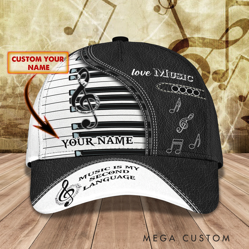 Personalized Piano Baseball Cap Full Print for Piano Lover Custom Gift Hat With Unique Design Lover Piano