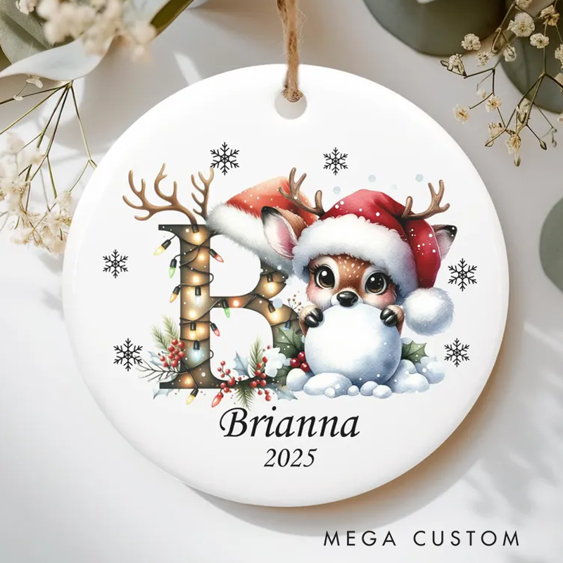 Personalized Initial Ornament Custom Letter Ornament Reindeer Ornament Personalized Christmas Ornament 