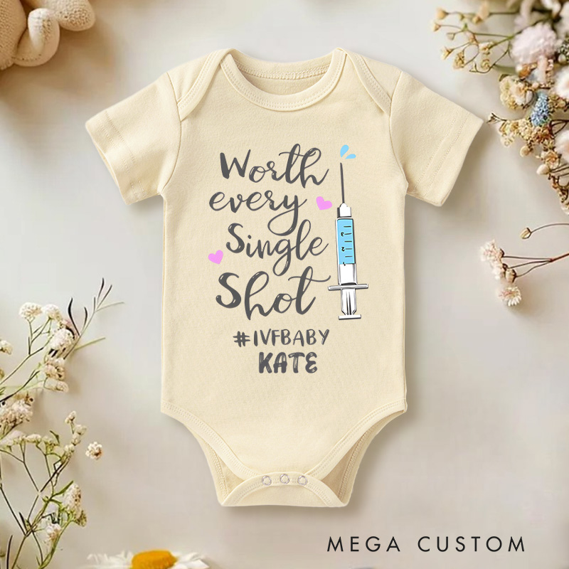 Personalized Worth Every Single Shot Cute In Vitro Fertilization Baby Onesie Funny Baby Gift