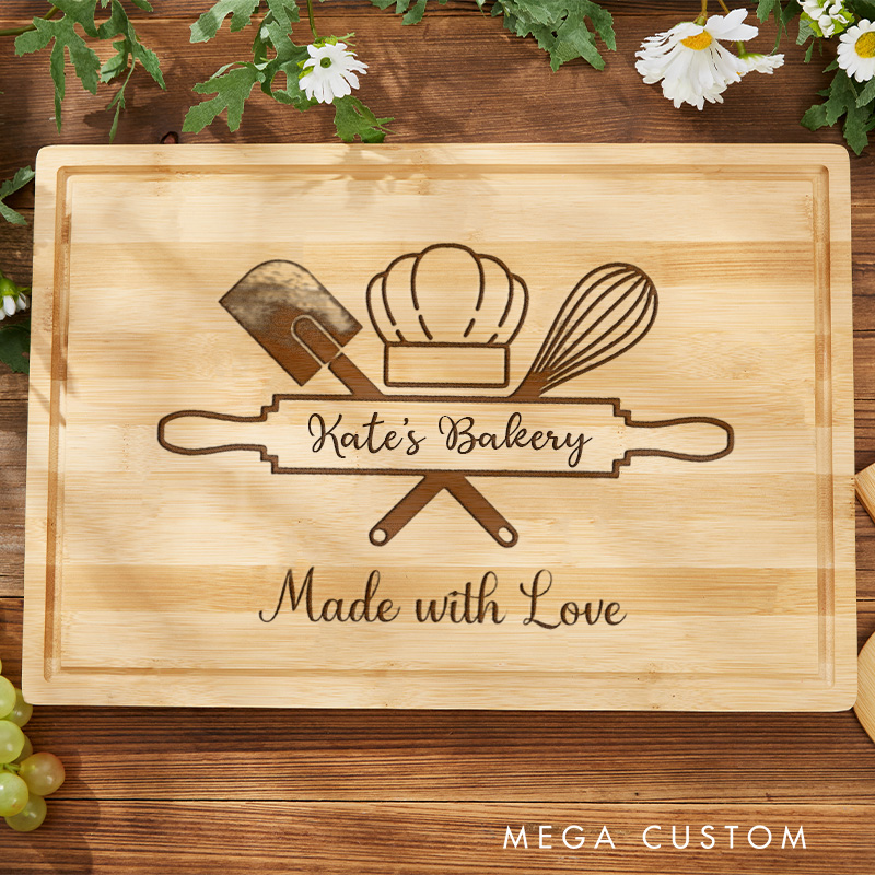 Personalized Bakery Cutting Board with Name Custom Bakery Serving Tray Engraved Kitchen Bamboo Board for Baking Lover Gift