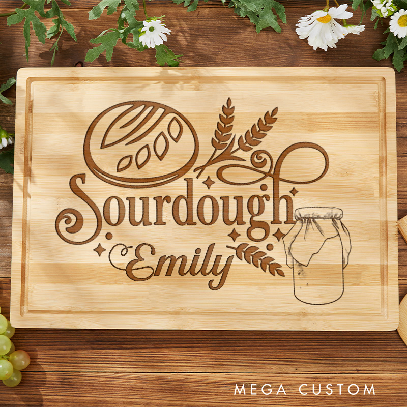 Personalized Sourdough Cutting Board Bakery Serving Tray with Name for Bakers Engraved Bamboo Board for Baking Lover Gift